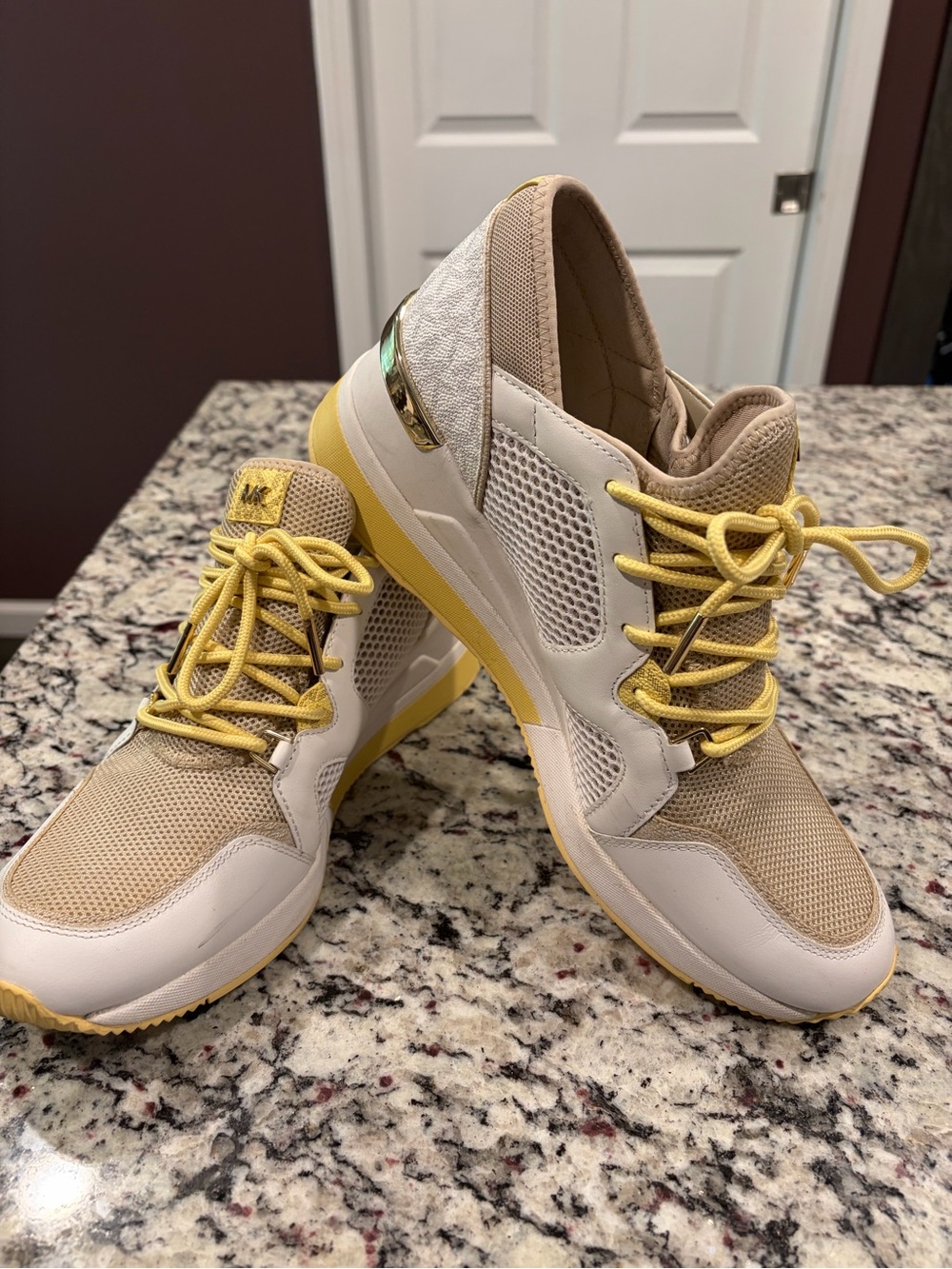 MICHAEL KORS Beige and Yellow Mesh & Leather Sneaker